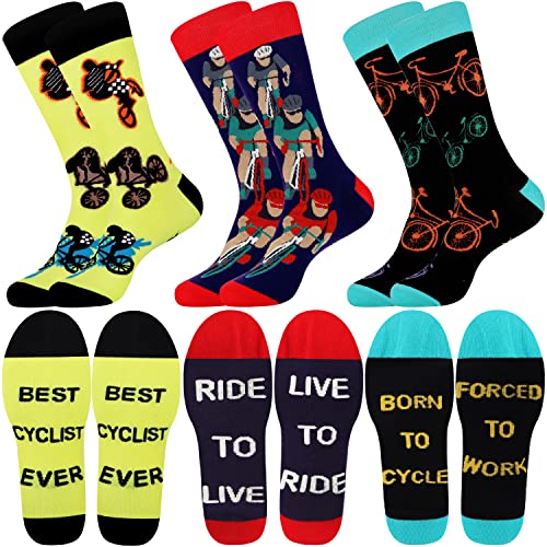 Jeasona 3 Pairs Cycling Socks for Men 9-11 Cycling Gifts for Men Who Have Everything Cycling Gifts for Men Funny Unusual Cycling Gifts for Dad Cycling Accessories for Men Funny Bike Gifts for Men