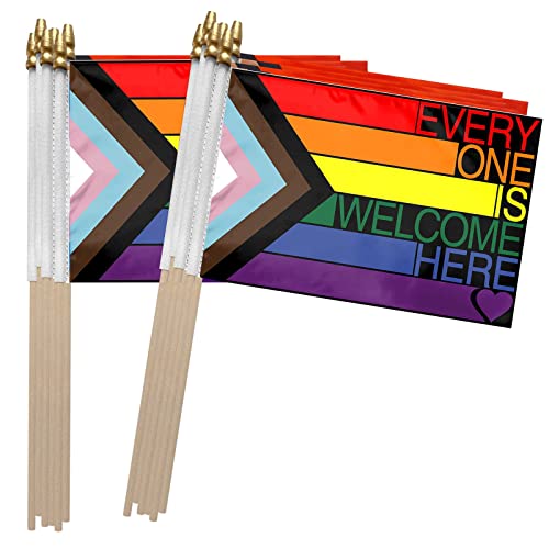 Mini Rainbow Pride Flags - 20 Pack Small Rainbow Gay Pride LGBTQ+ Flag, Handheld Mini LGBT Flags Progress Pride Flag On Stick, Rainbow Gay Pride Stick Flag for LGBT Parade Festival Party Decorations 14 * 21CM