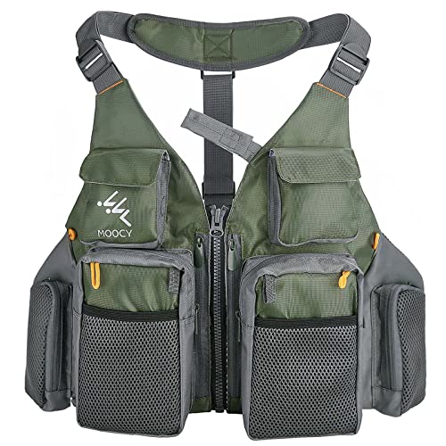 NewShot Fishing Vest, Multi Pockets Jacket for Men, Women, Fisherman (Green)