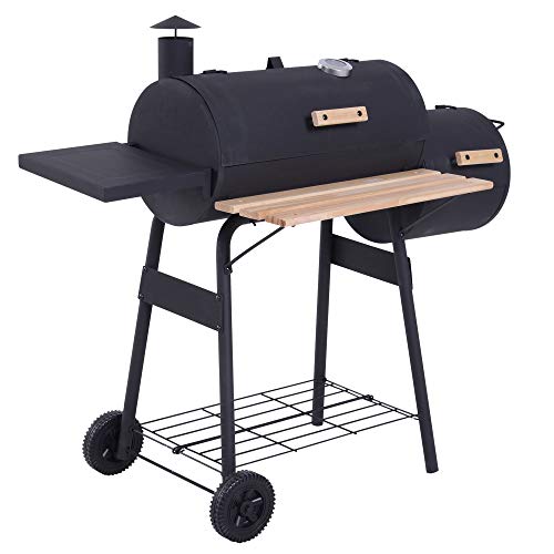 Outsunny Charcoal Barbecue Grill with Offset Smoker Barrel BBQ Trolley