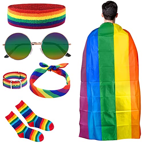 Pride Accessories, Gay Pride Accessories Rainbow Flag, Rainbow Cape Flag Headband Bandana Sunglasses Bracelet Socks for Gay Pride Day Outdoor Bar Street Parade Pride Decorations
