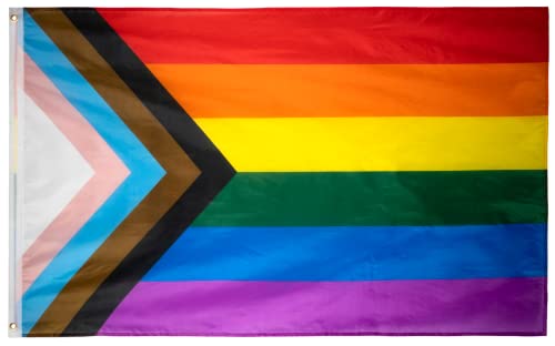 Storm&Lighthouse Progress Gay Pride LGBTQ+ Flag Rainbow with Chevron 5ft x 3ft with Eyelets Pride Accessories Gay Pride Banner for Party Parades, Carnivals, Festival Decorations and Celebrations