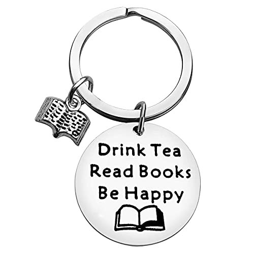 Tea Lover Gifts Book Lover Gifts Keyring Graduation Christmas Birthday Gift for Bookworm Friends,Writers,Reader Gift Tea Drinker Gift Tea Party Gift for Literary Lovers Bibliophiles Book Club Keyring